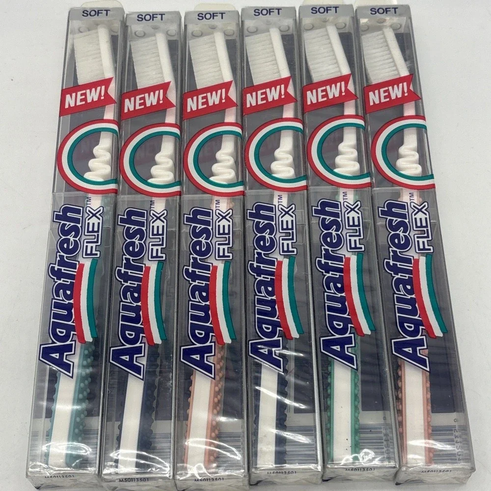 6- Aquafresh FLEX Toothbrush Full Size SOFT In Clear Hard Plastic Case NOS Read